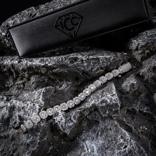 White gold CZ tennis bracelet with straight row pavé stones and prong settings