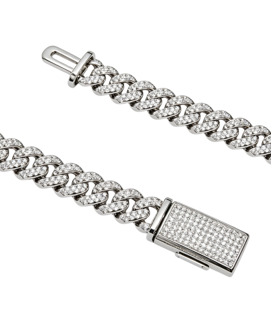 Cuban link moissanite chain with box clasp in white gold