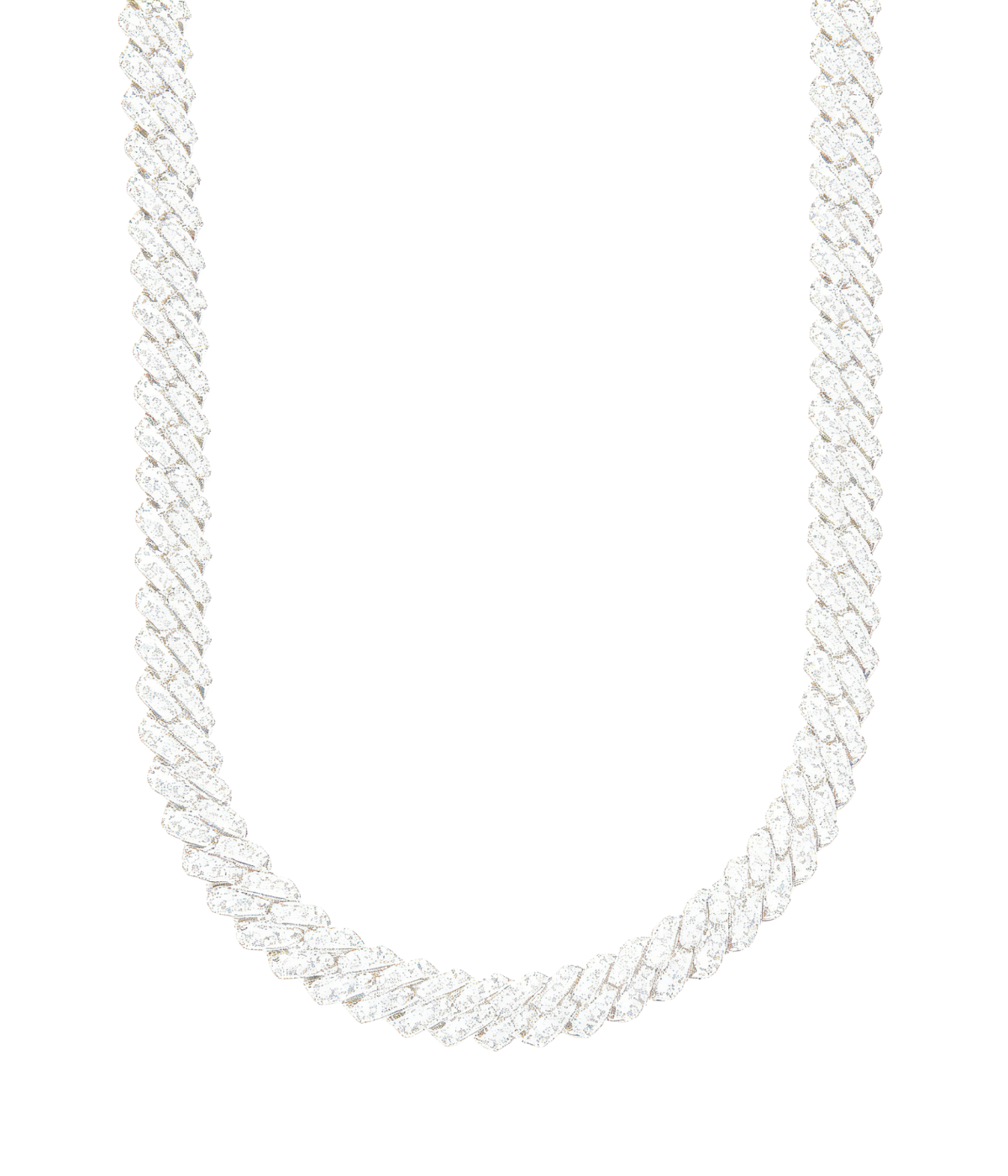 8mm Cuban link moissanite chain in white gold, full length