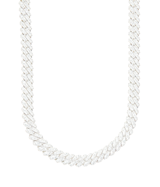 8mm Cuban link moissanite chain in white gold, full length