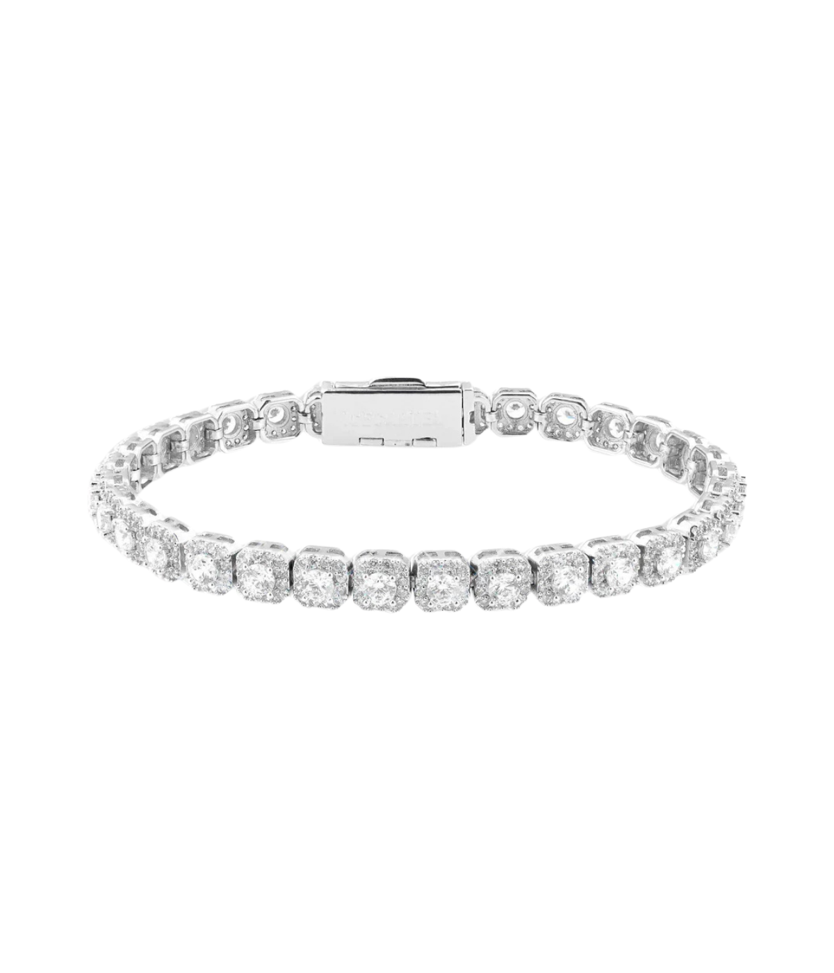 White gold tennis bracelet with all-over round CZ pavé and box clasp